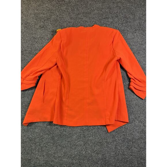 Rachel Zoe Size M Orange Stretch Open Front Blazer Jacket with Ruched Sleeves - Picture 8 of 12